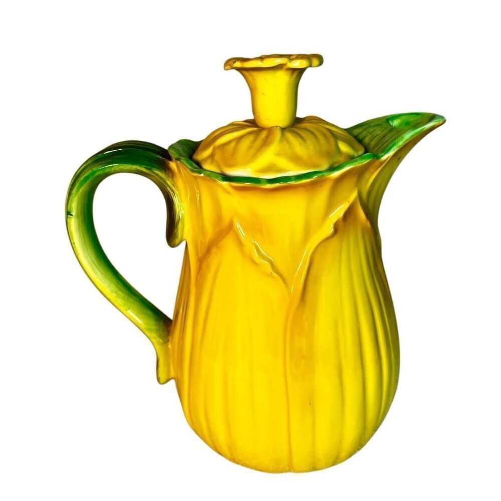 Vintage Taste Setter By Sigma Ceramic Teapot Daffodil Design Yellow & Green